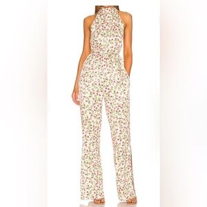 Something Navy Silk Floral Halter Jumpsuit